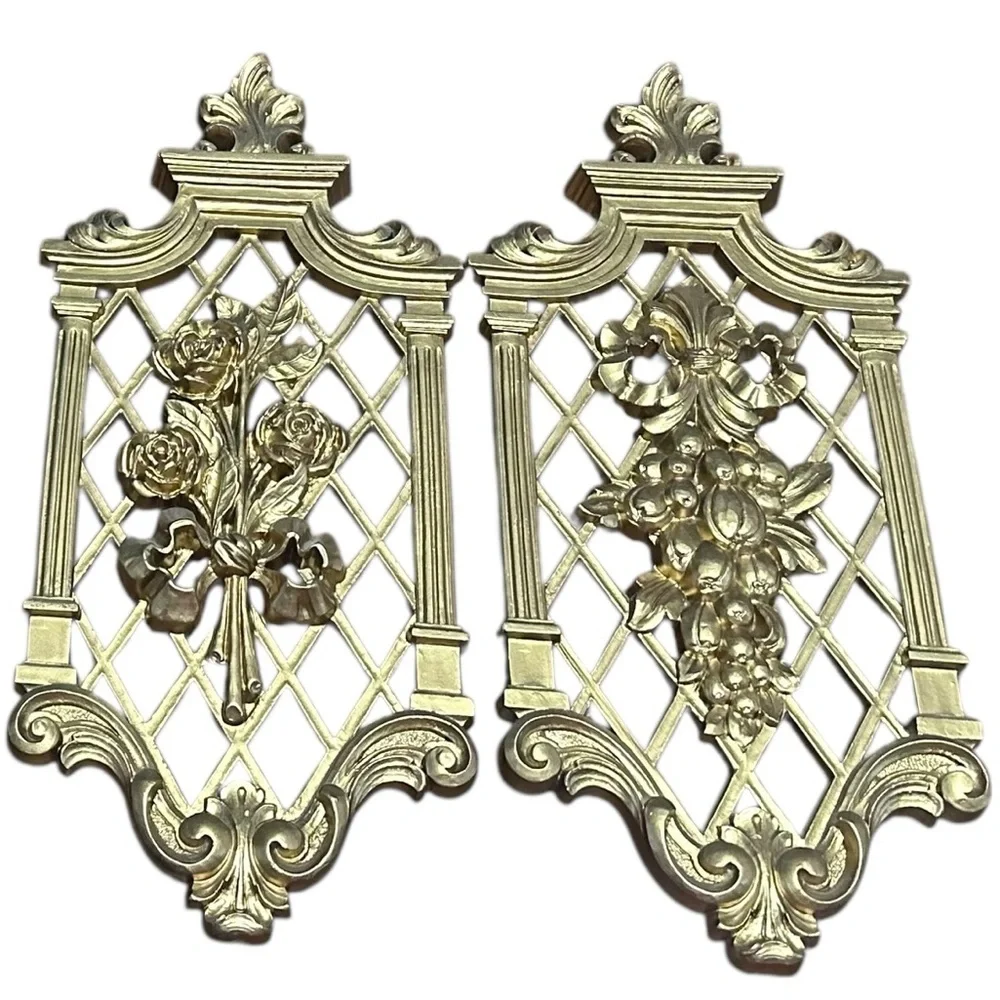 Vintage 1971 Dart Gold Wall Plaques Hollywood Regency Set of‎ 4